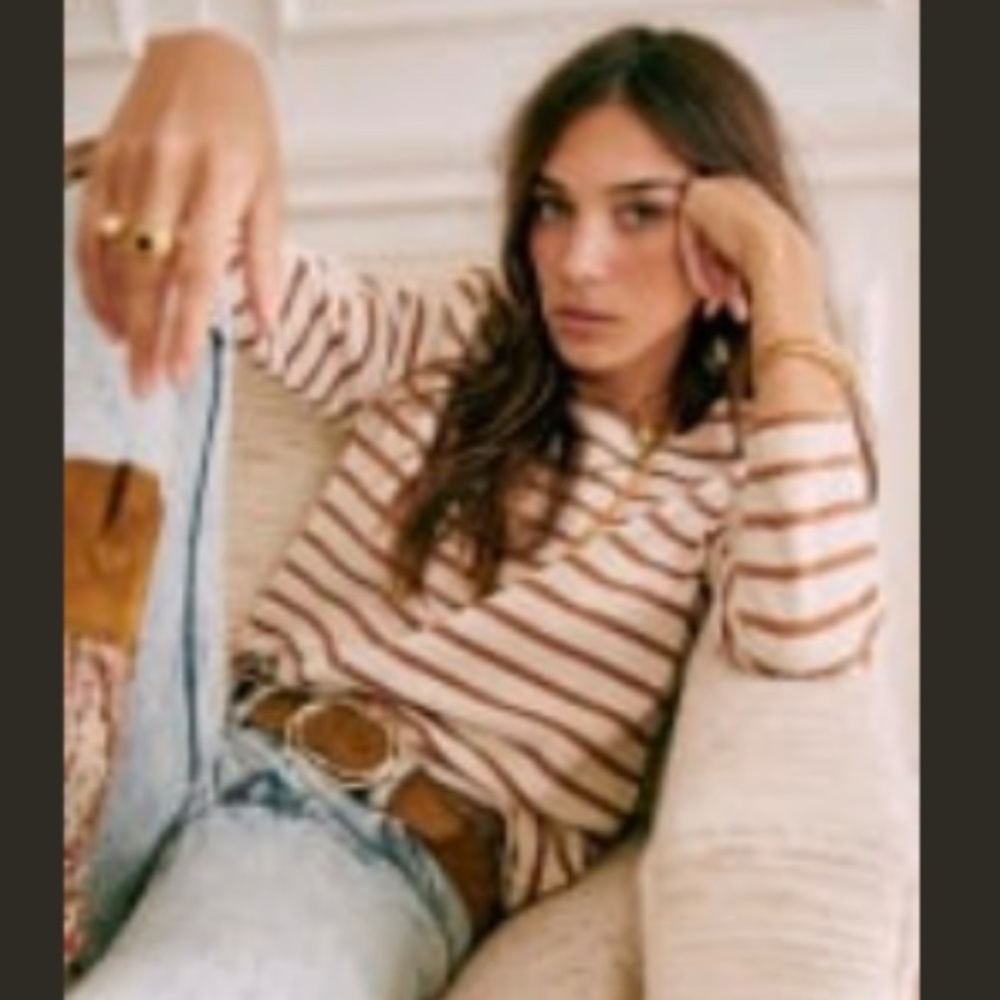 Sezane Colette Marinière Top Écru/Camel